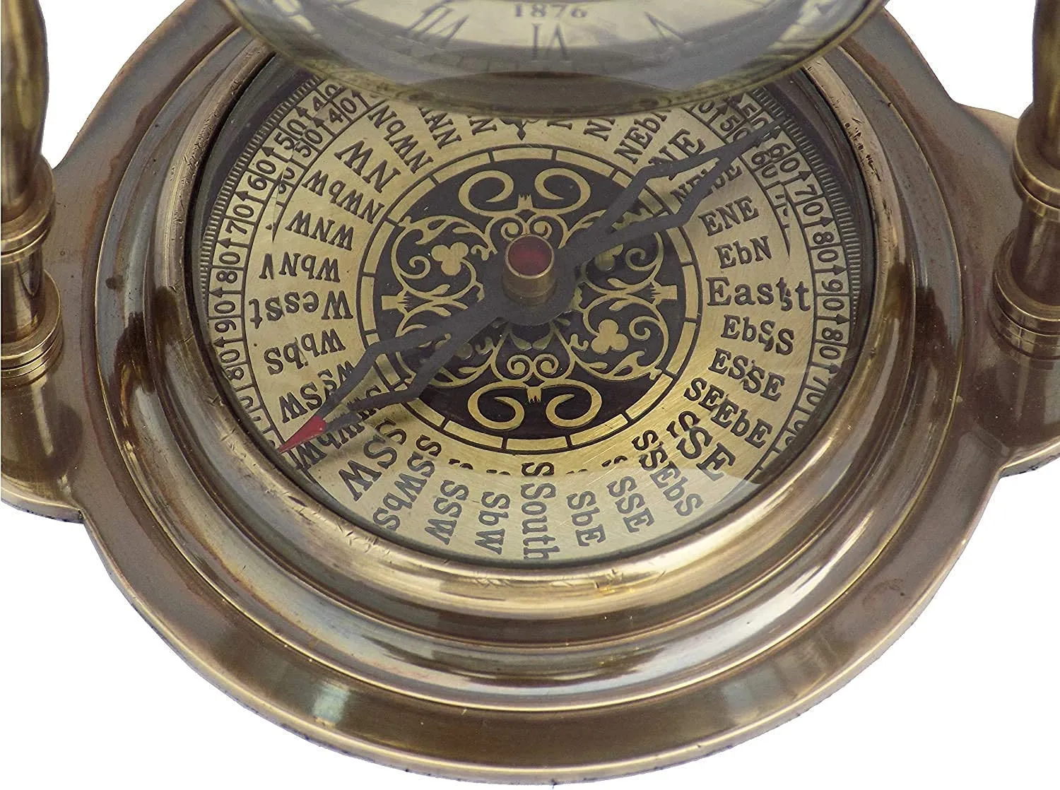 Regal Nautical Desk Clock Table Clock with Maritime Vintage Brass Compass Antique Victoria London Nautical Brass Antique Table, Gold