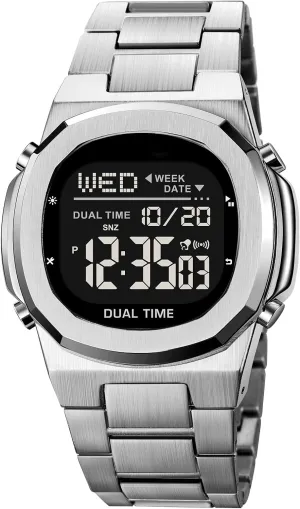 Reginald Men's Multifunctional Electronic Watch Outdoor Sports Watch LED Large Digital Display Timing Stainless Steel Watch