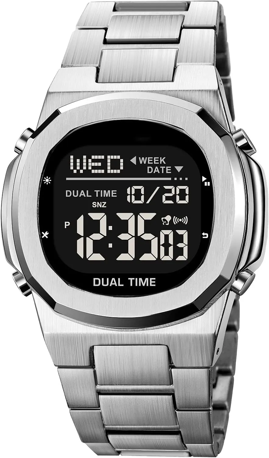 Reginald Men's Multifunctional Electronic Watch Outdoor Sports Watch LED Large Digital Display Timing Stainless Steel Watch