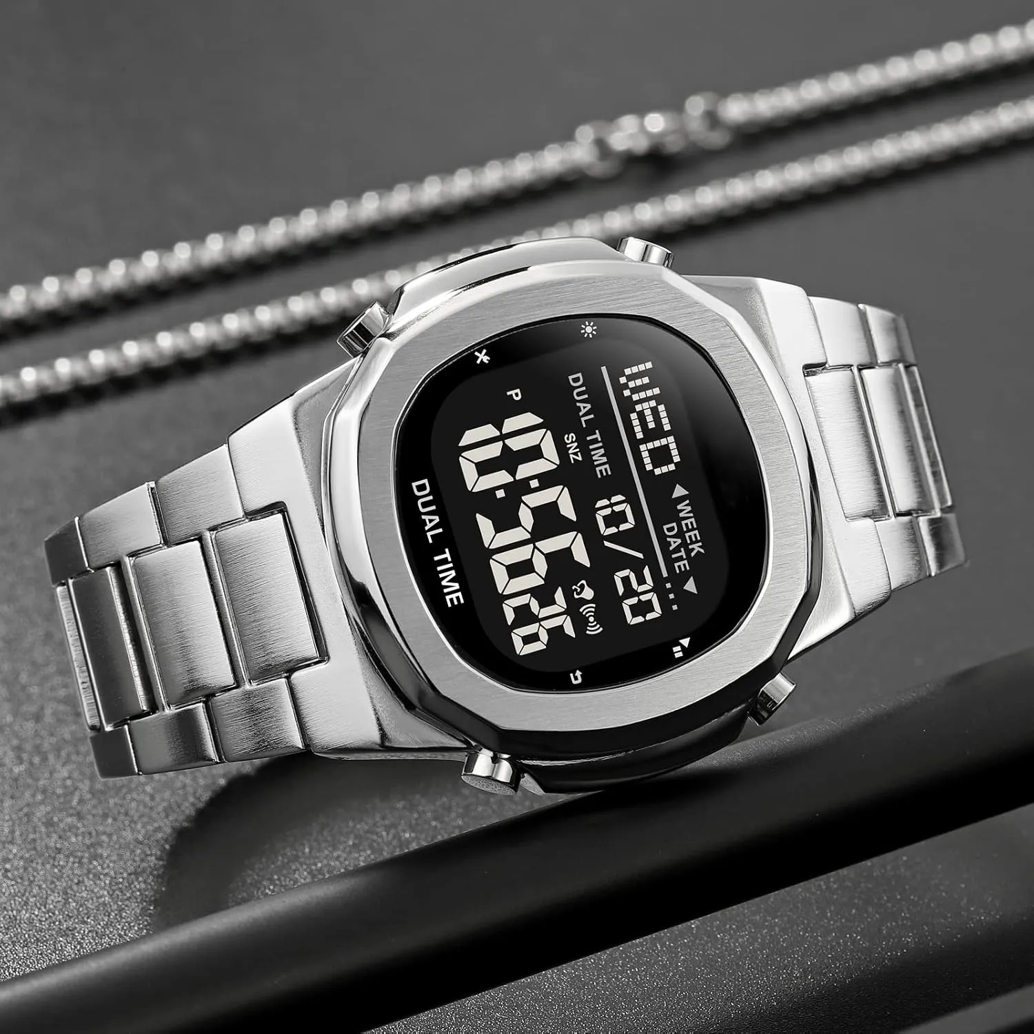 Reginald Men's Multifunctional Electronic Watch Outdoor Sports Watch LED Large Digital Display Timing Stainless Steel Watch