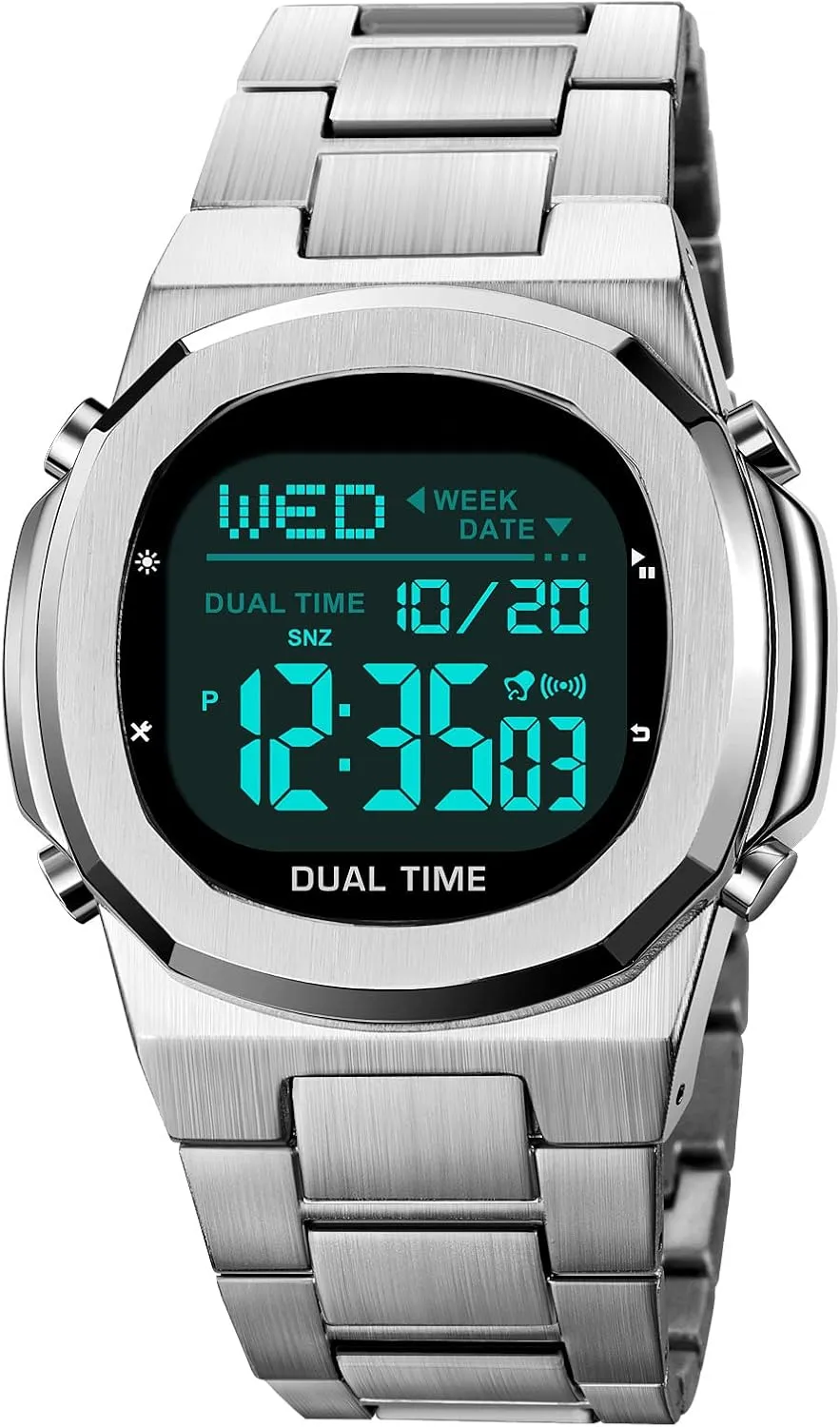 Reginald Men's Multifunctional Electronic Watch Outdoor Sports Watch LED Large Digital Display Timing Stainless Steel Watch
