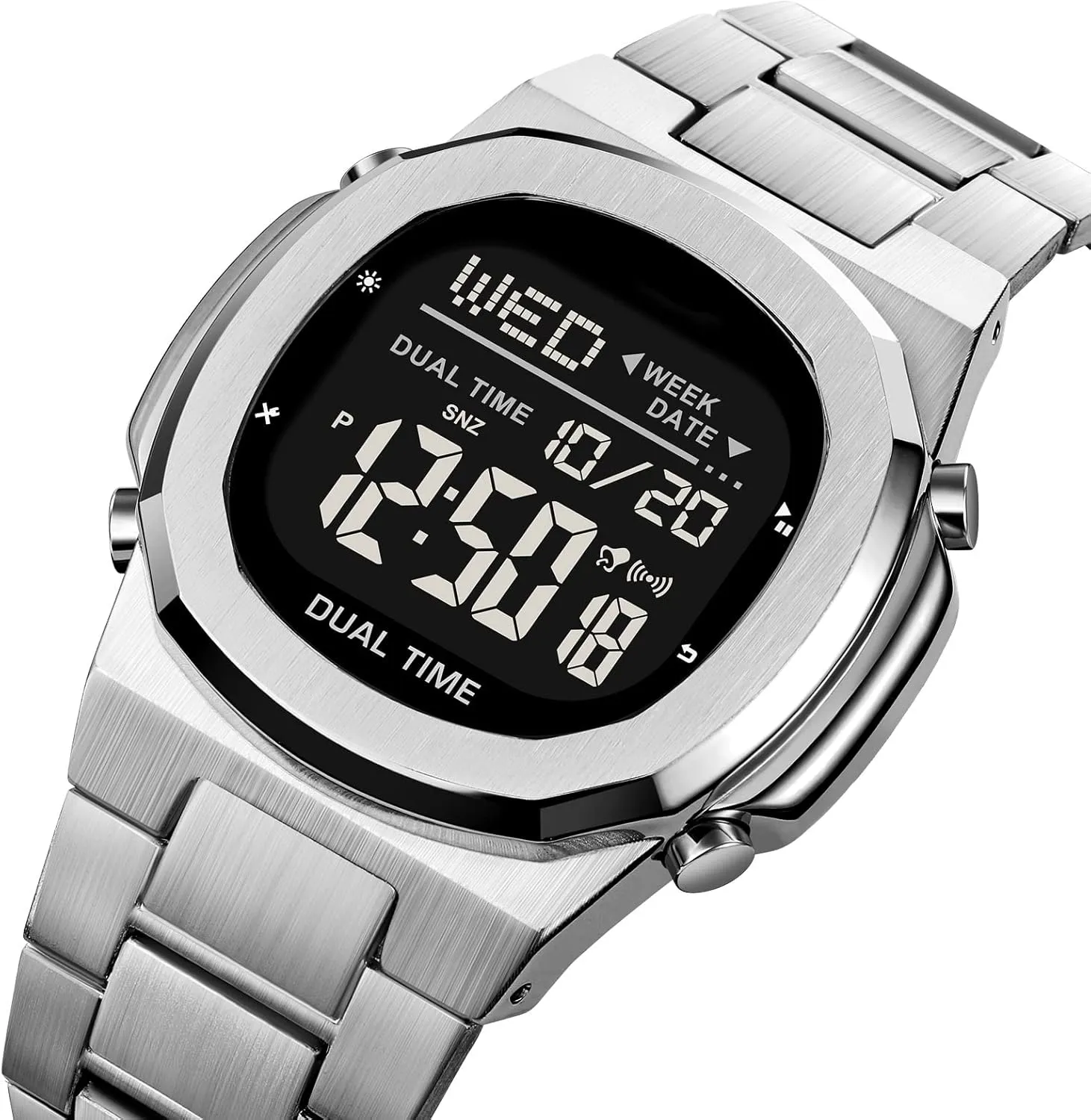 Reginald Men's Multifunctional Electronic Watch Outdoor Sports Watch LED Large Digital Display Timing Stainless Steel Watch