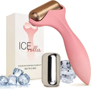 Rena Chris Ice Roller for Face & Body - 2 Stainless Steel Roller-Heads for Extended Cooling, Ice Face Roller for Clear Skin and Puffiness Relief - Face Massage Skin Care Roller