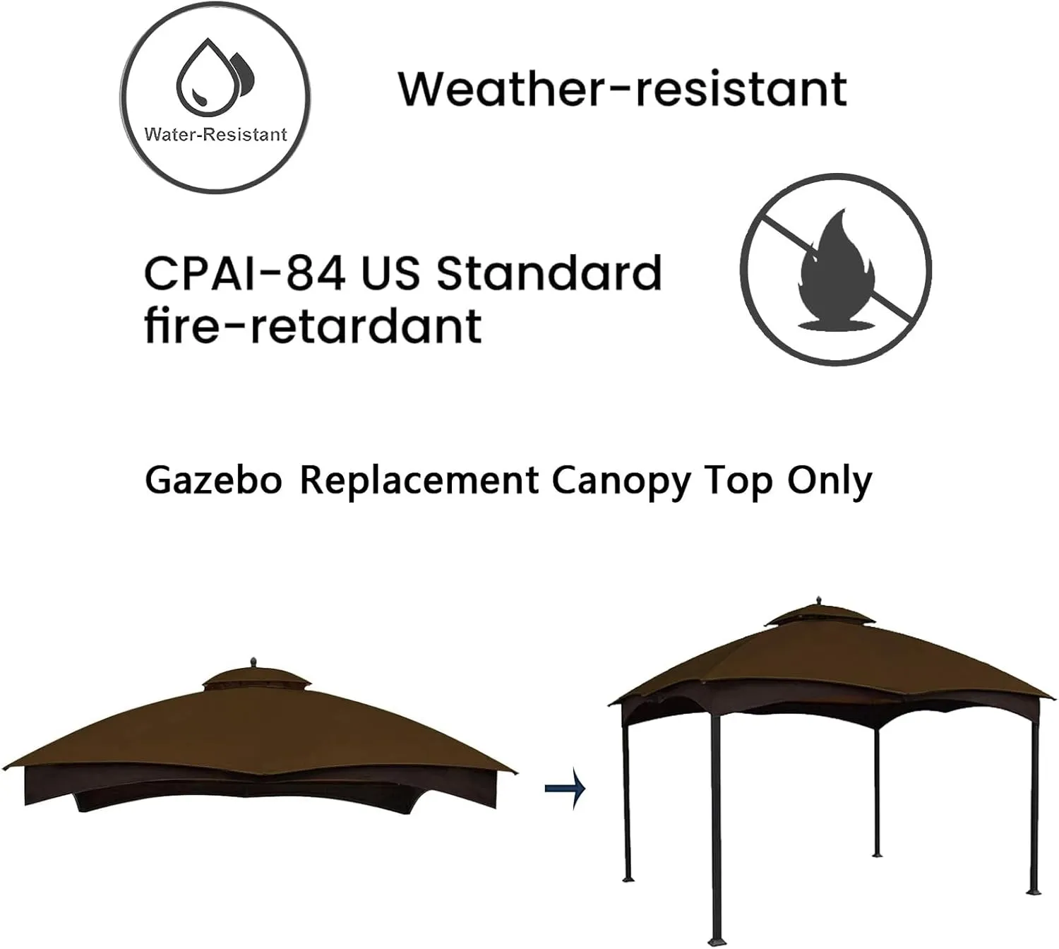 Replacement Canopy Top Double Tiered Canopy Cover Roof with Air Vent ONLY FIT for Lowe's Allen Roth 10'x12’ Gazebo #GF-12S004B-1 (Brown)