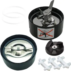 Replacement Ice crusher blade and Flat blade with gasket,Gear &Rubber Shock Pad Replacement Parts,Compatible with Magic Bullet Blender (Model MB1001/MB 1001B) and Party bullet kits:PBG-1801/PBR-1801M
