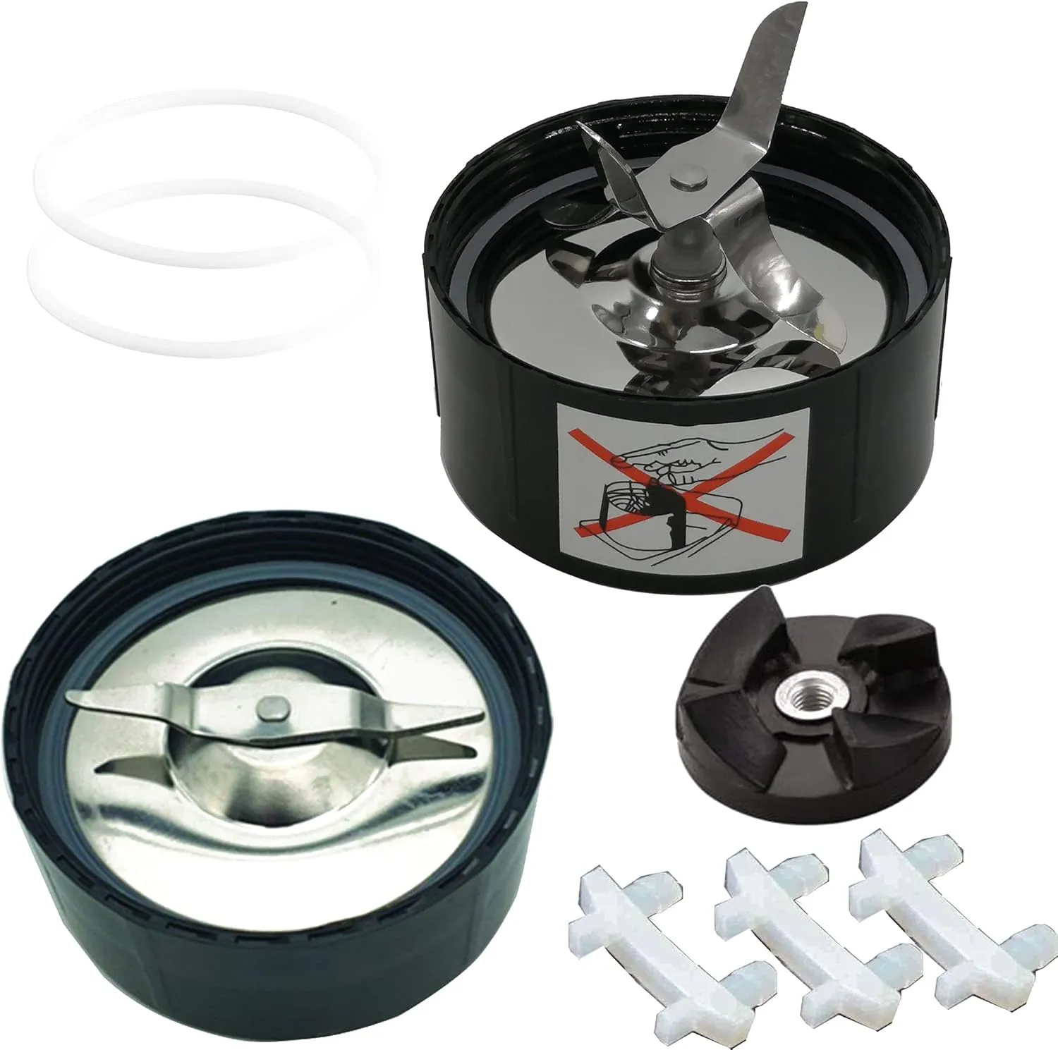Replacement Ice crusher blade and Flat blade with gasket,Gear &Rubber Shock Pad Replacement Parts,Compatible with Magic Bullet Blender (Model MB1001/MB 1001B) and Party bullet kits:PBG-1801/PBR-1801M