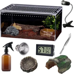 Reptile Terrarium - Amphibian Tank Starter Kit, Eco Rainforest Feeding Box, Amphibian Feeding Box, Suitable for breeding Lizards, Snakes, Chameleons,Jumping Spiders