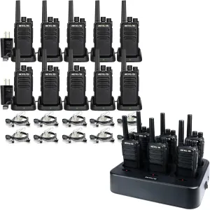 Retevis RT68 Two Way Radio with Earpiece 10 Pack and NR10 Walkie Talkies 6 Pack,with 6 Way Gang Charger,Compact, Rugged, Heavy Duty 2 Way Radios Rechargeable for School Workshop Restaurant Business