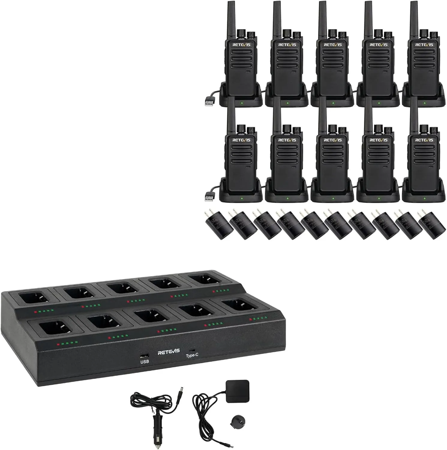 Retevis RT68 Walkie Talkies(10 Pack) Bundle with 10-Way Charger,Compact, Rugged, Heavy Duty 2 Way Radios,Multi Unit Rapid Charger, for Retevis RT68 RT68H NR10 Walkie Talkie