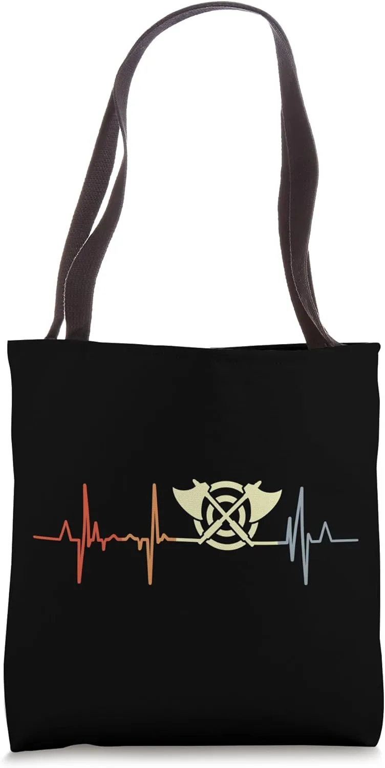 Retro Axe Throwing Cardiogram Pulse Line Tote Bag