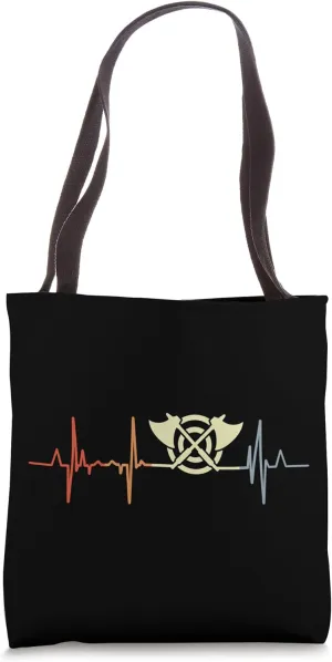 Retro Axe Throwing Cardiogram Pulse Line Tote Bag
