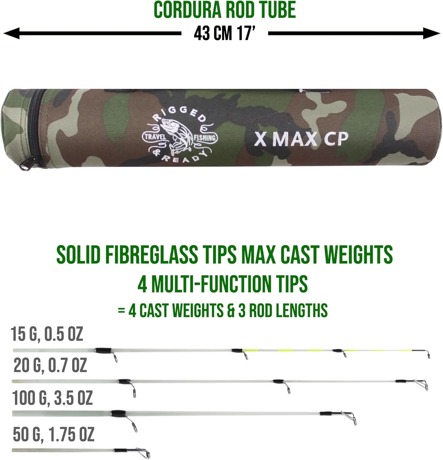 Rigged & Ready X Series Travel Fishing Rods. 6 Super Compact, Multi-Functional, Portable, Spin, Bass, Carp, Lure, Float, Fly Combos   Poles. 4 or 6 Tips & 5 to 25 Techniques Freshwater & Saltwater