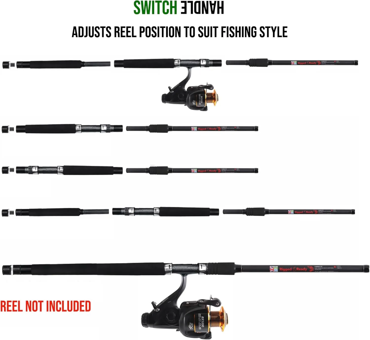 Rigged & Ready X Series Travel Fishing Rods. 6 Super Compact, Multi-Functional, Portable, Spin, Bass, Carp, Lure, Float, Fly Combos   Poles. 4 or 6 Tips & 5 to 25 Techniques Freshwater & Saltwater