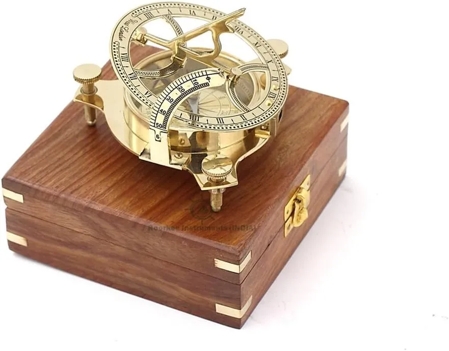 RII Nautical Vintage Directional Magnetic Sundial Compass with Famous Scripture Quote Engraved Baptism Gifts with Leather/Wooden Case for Loved Ones, Son, Love, Partner