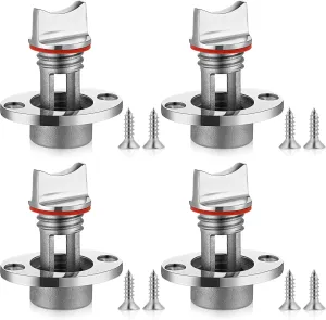 Ripeng 4 Pcs Boat Drain Plug Oval Garboard Transom Stainless Steel Marine Drain Plug Kit with Waterproof Seal Ring for 1 Inch Hole, Thread for 3/4 Inch