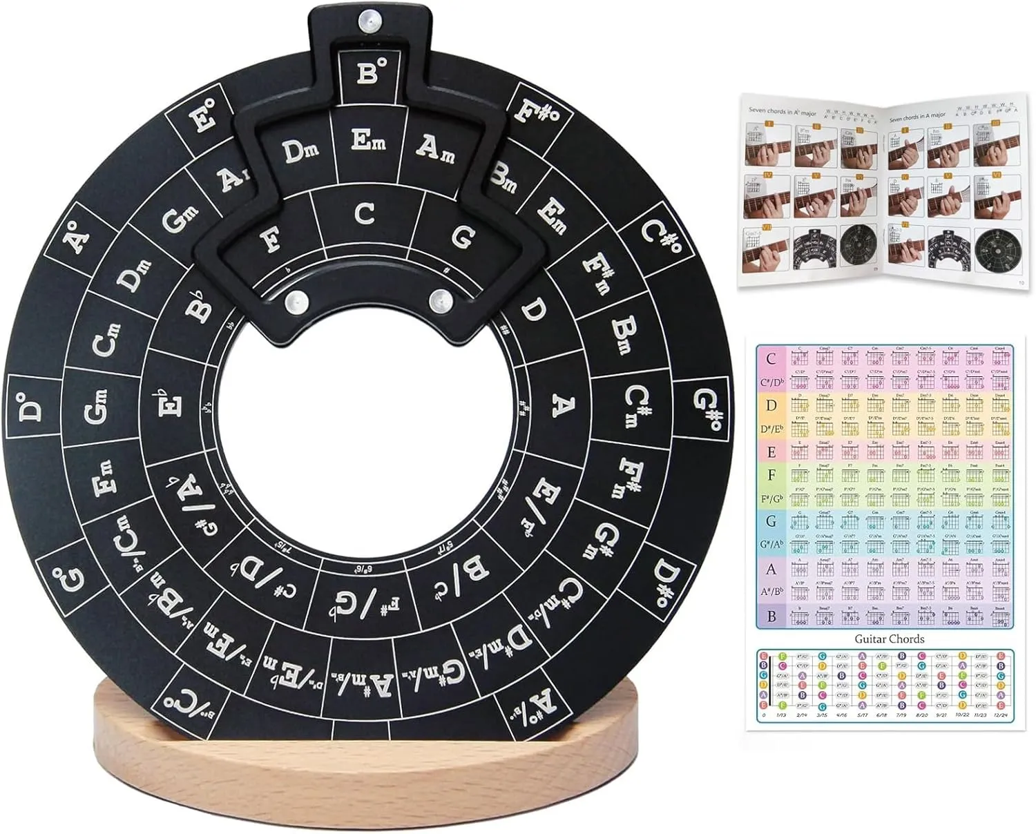 Rockhouse Circle of Fifths Wheel Metal Melody Tool Chord Wheel with Stand Holder - Music Theory Learning Tool for Guitar Piano Musicians Songwriting