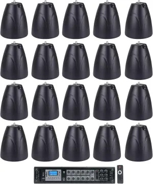 Rockville Bundle: (1) RCS650-6 650 Watt 6 Zone 70v Commercial/Restaurant Amplifier/Bluetooth (20) PEN-65T Black 6.5" 70V Hanging Pendant Speaker Commercial/Restaurant (21 Item)