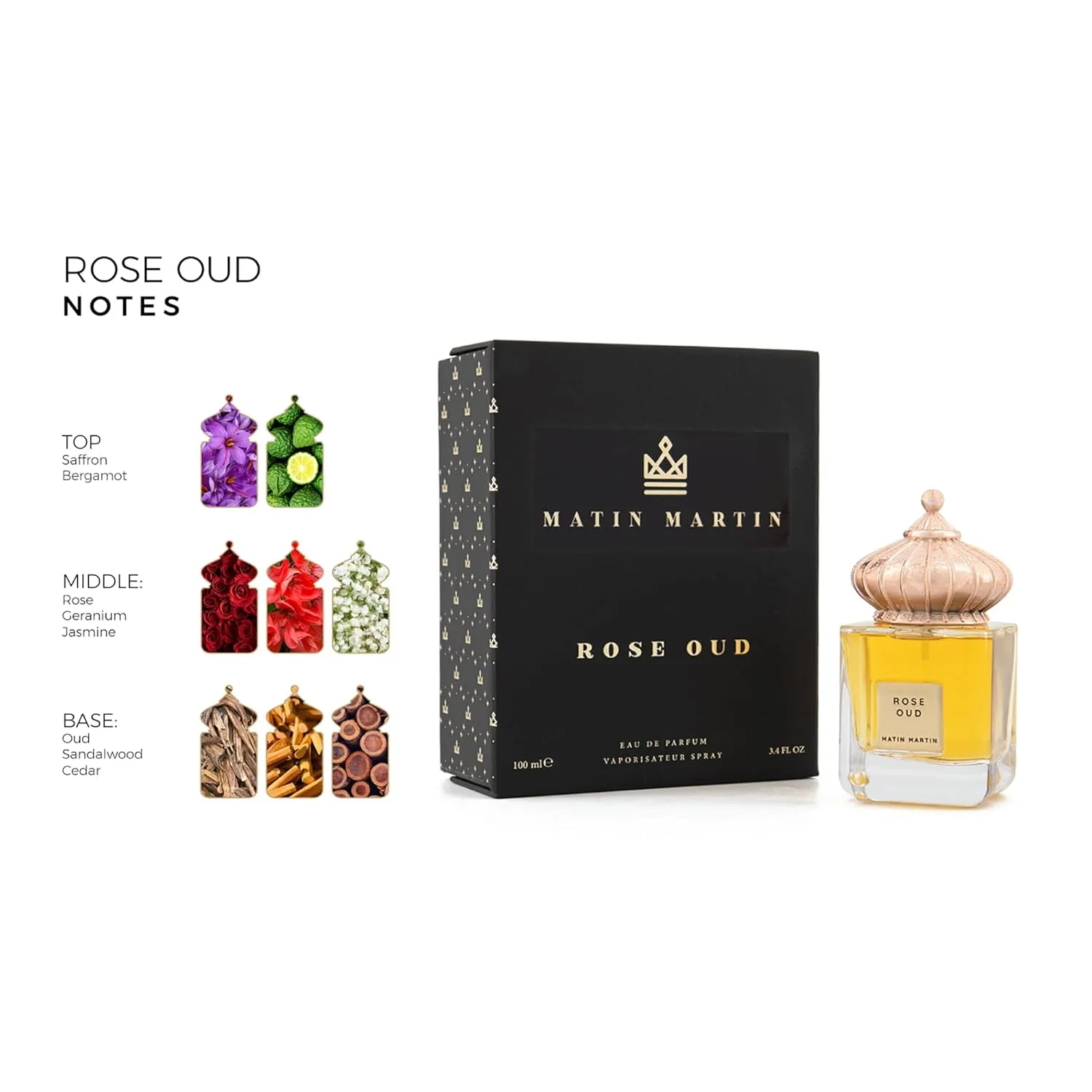 Rose Oud - Long-Lasting Unisex Fragrance - Oriental Floral Scent with Rose and Oud - Travel Perfume - 3.4 oz