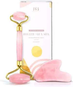 ROSELYNBOUTIQUE Gua Sha Facial Tools & Face Lift Roller for Wrinkless Natural Skincare Tool Jade Roller Guasha Tool for Face (Pink)
