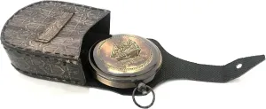 Ross London Antiqued Brass Working Compass Nautical Pocket Compass Handmade Open Push Button Compass with Leather Case Gift for Christmas / Birthday / Anniversary