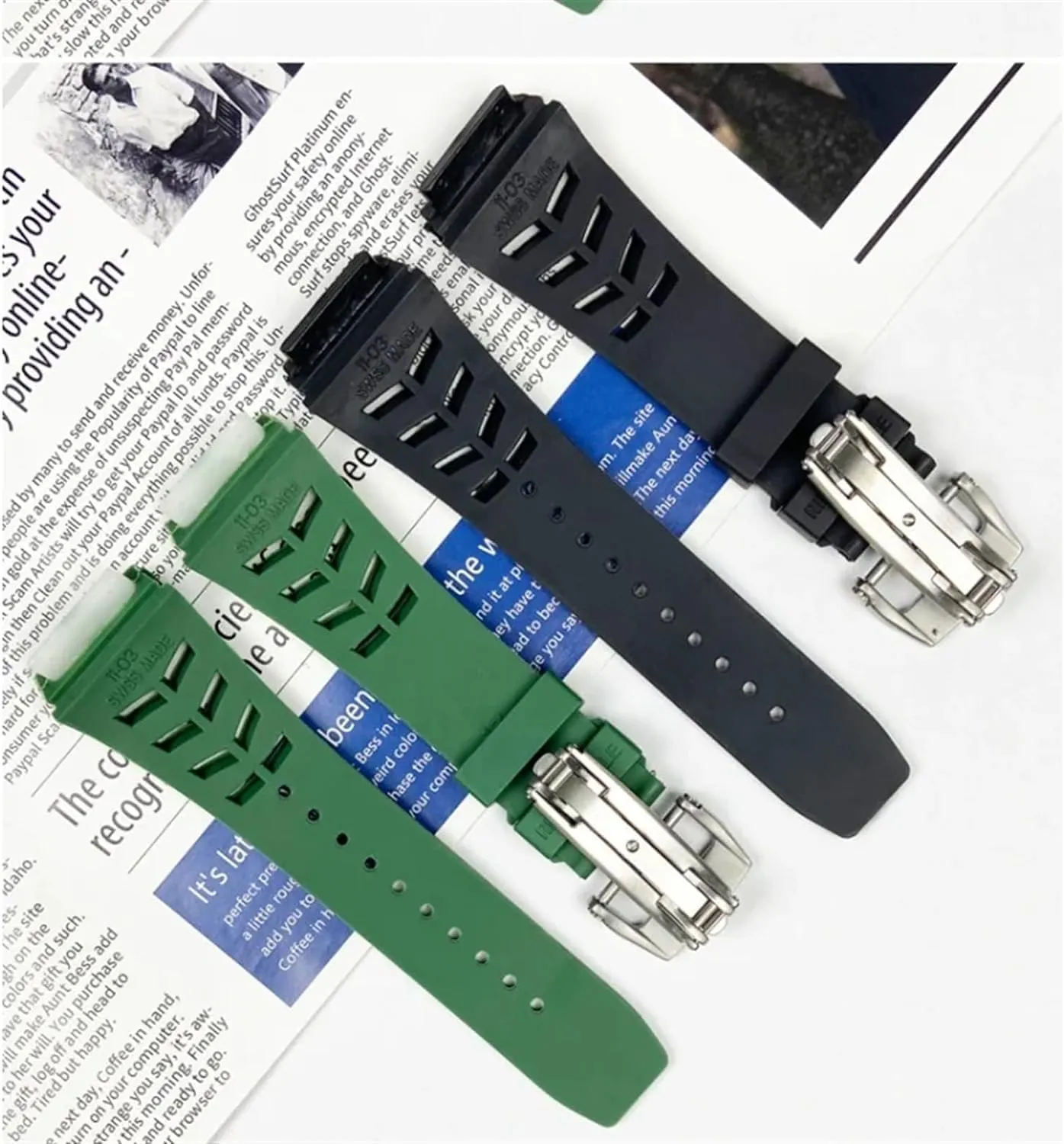 Rubber Watch Band For Richard Mille Strap With Stainless Steel Folding Buckle Watch Replacement Accessories