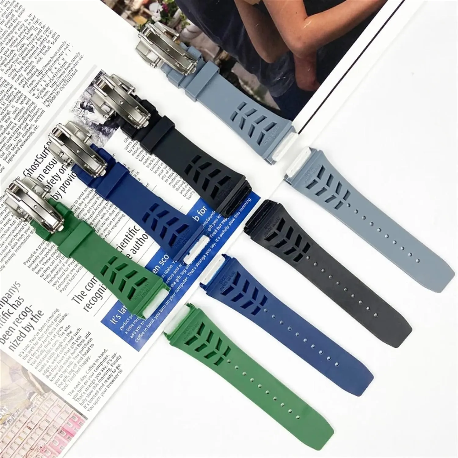 Rubber Watch Band For Richard Mille Strap With Stainless Steel Folding Buckle Watch Replacement Accessories