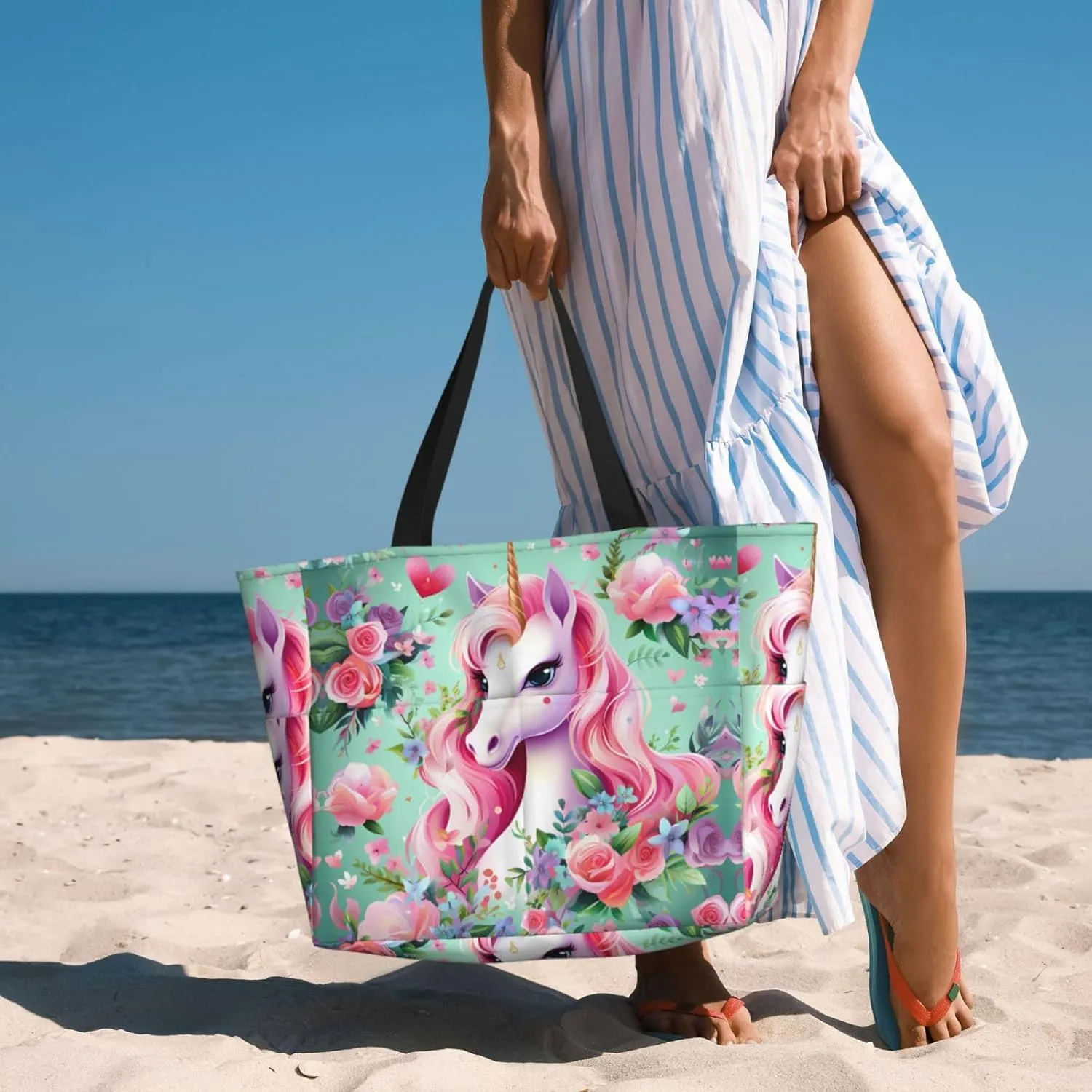 Rugby On Fire Spacious Large Capacity Beach Travel Bag - Foldable Beach Bag Tote Bag With Zipper