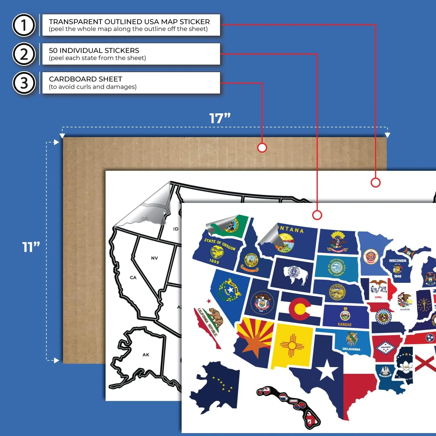 RV State Travel USA Map Vinyl Sticker - Camper Trailer Decals for Window with State Flag - Road Trip Map of America - Waterproof, UV Protection for Window, Door or Wall (Flags)