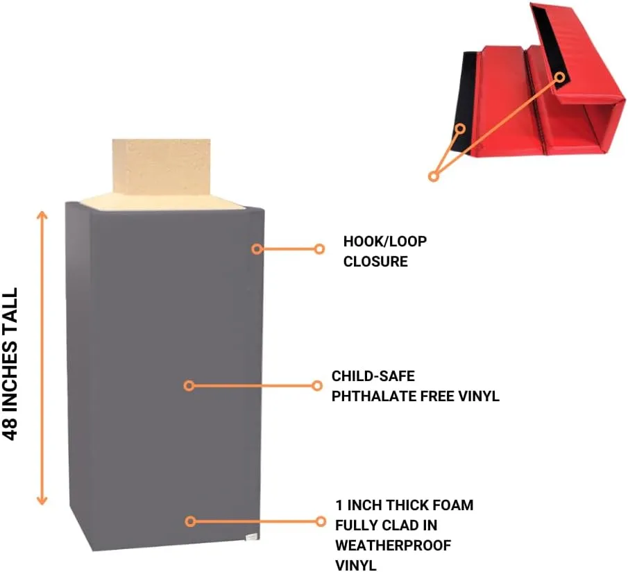 Safety Pole Pad, for Square Pole Only, 4 FT Tall, 1” Thick Foam, Weatherproof, UV-Resistant, Hook/Loop Closure