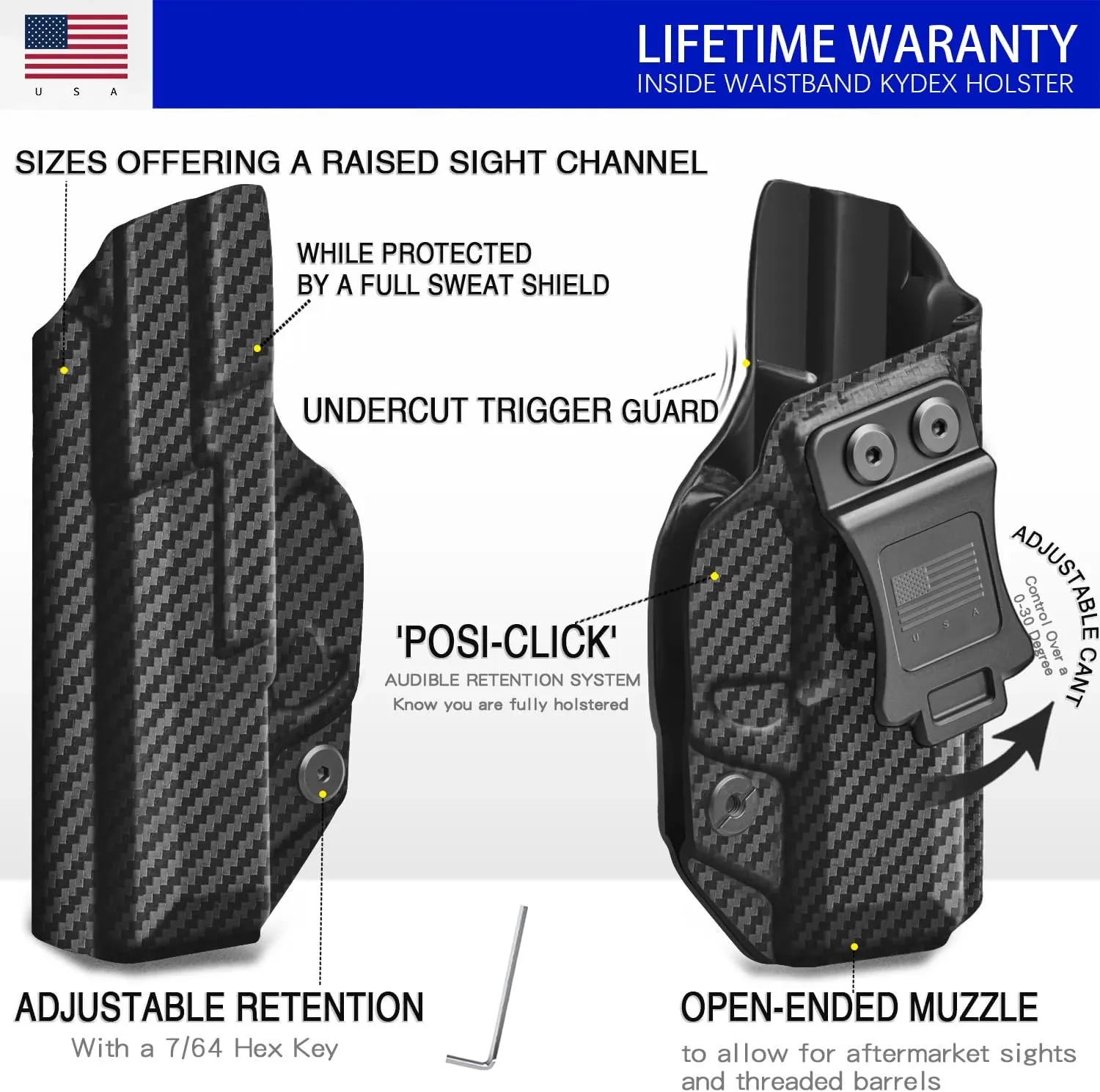S&W M&P Shield Plus Holster IWB Kydex Fit: Smith & Wesson M&P Shield Plus / M2.0 / M1.0-9mm / .40 S&W 3.1" Barrel – Inside Waistband Concealed Carry – Adj. Cant & 'Posi-Click' Retention – US Made