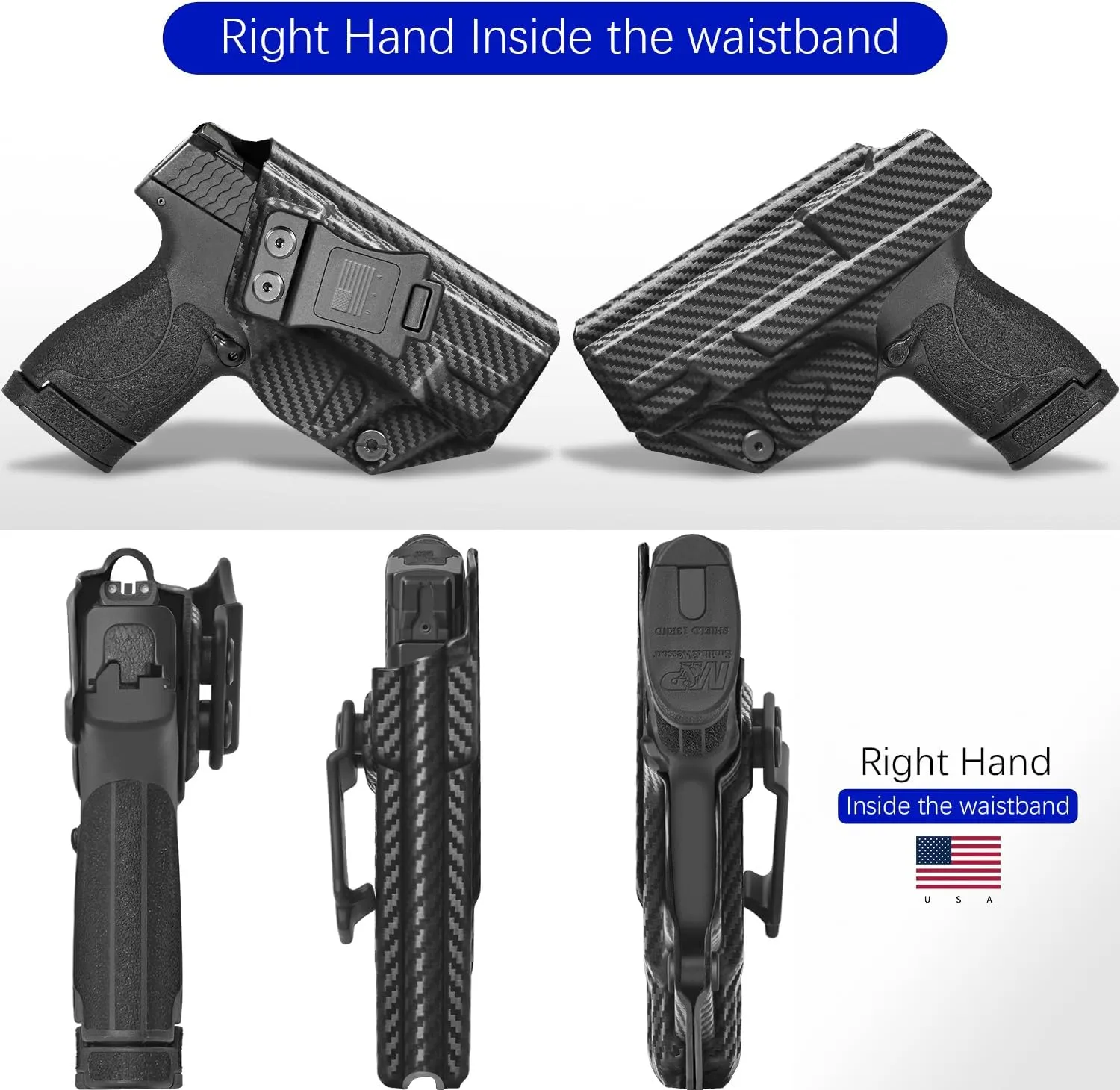 S&W M&P Shield Plus Holster IWB Kydex Fit: Smith & Wesson M&P Shield Plus / M2.0 / M1.0-9mm / .40 S&W 3.1" Barrel – Inside Waistband Concealed Carry – Adj. Cant & 'Posi-Click' Retention – US Made