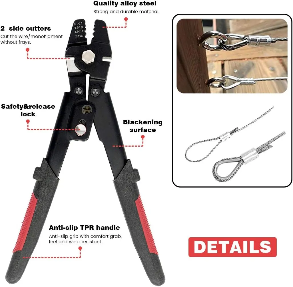 Sanuke Wire Rope Crimp Kit with 656ft 1/16 304 Stainless Steel Cable 7x7 Strand Core, 400PCS 1/16'' Aluminum Crimp Loop Sleeves and 100PCS M2 Wire Rope Stainless Steel Thimble