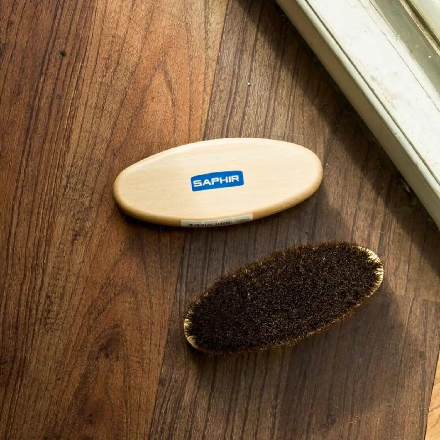 SAPHIR Oval Horsehair Brush - Shoe Polish - for Cleaning, Polishing & Buffing Leather Shoes - Brown Bristles - 5” (13.5cm)