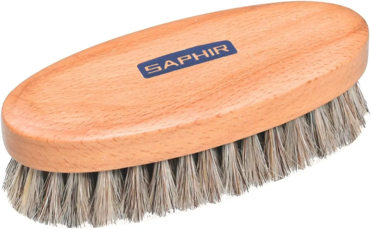 SAPHIR Oval Horsehair Brush - Shoe Polish - for Cleaning, Polishing & Buffing Leather Shoes - Brown Bristles - 5” (13.5cm)