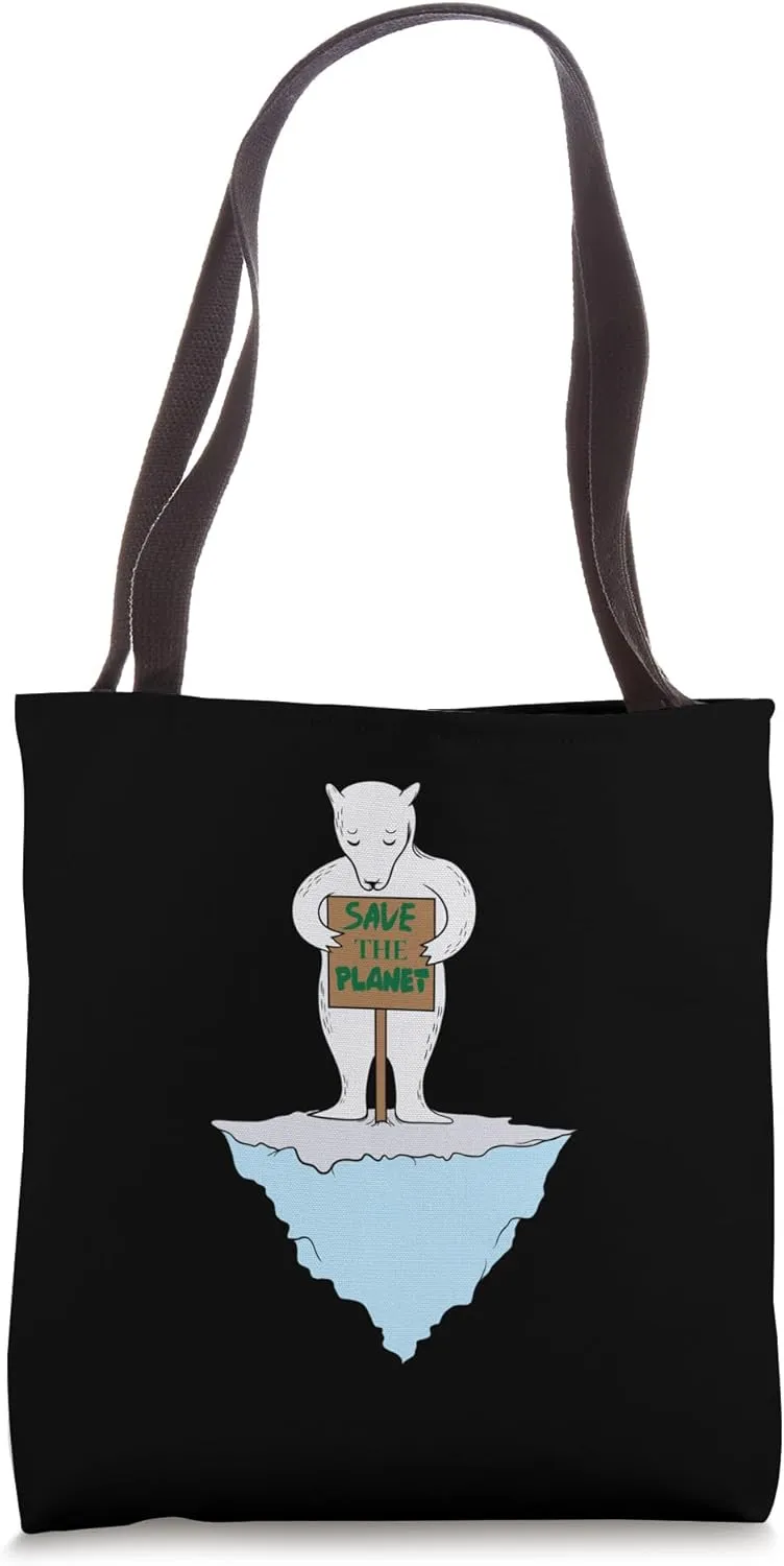 Save the Planet Polar Bear on Ice Floe Tote Bag
