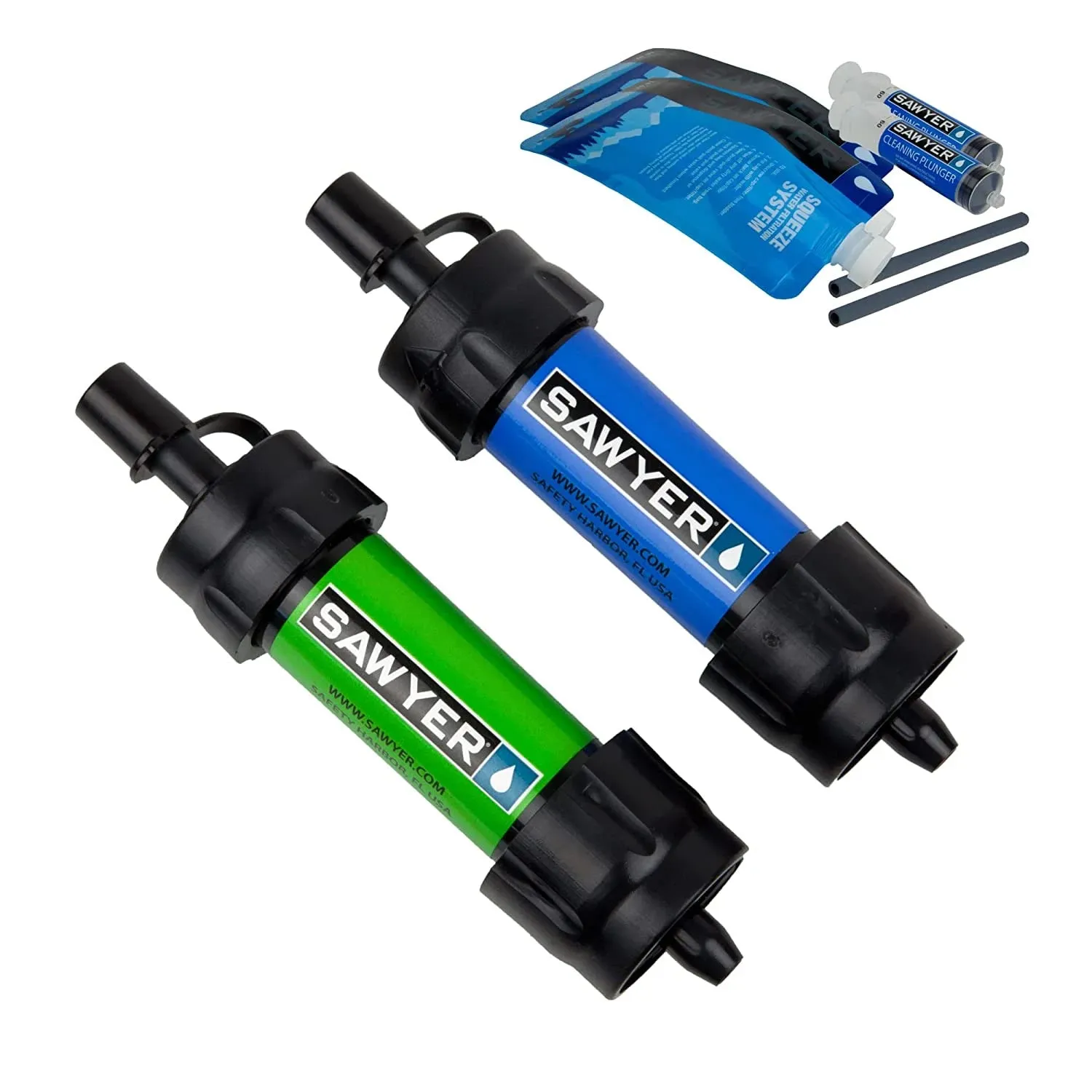 Sawyer MINI Water Filter 2-Pack (Blue & Green) - Ultralight 0.1 Micron Survival Water Purifier