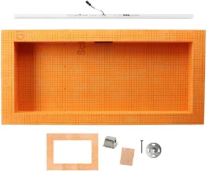 Schluter Kerdi-Board-SNLT Shower Niche with Integrated LIPROTEC LED Lighting - Waterproof and Vapor-Tight - 28" Width, 12" Height, Warm White LED - KB12SNLT5WWF