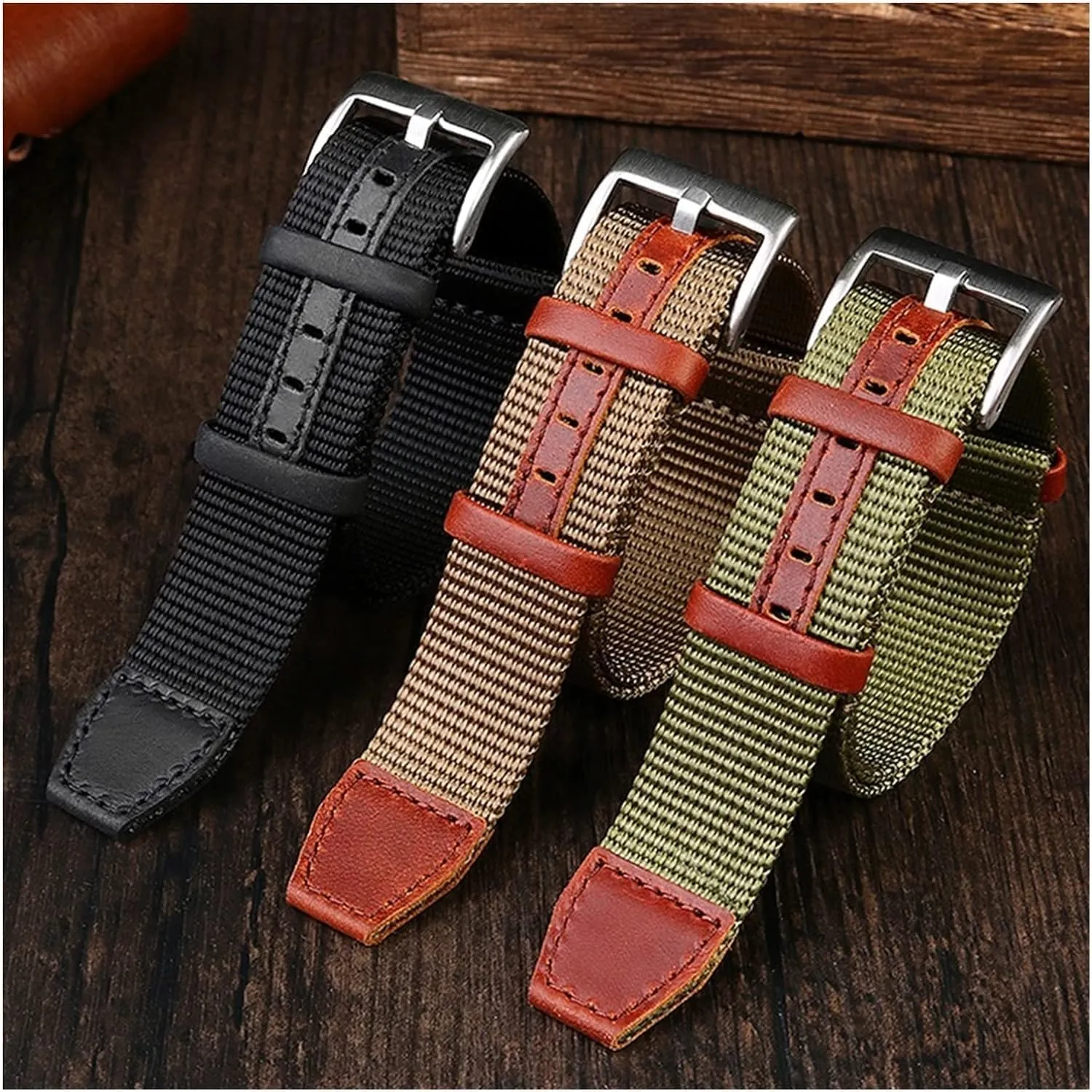 Seat Belt Leather Nylon Watch Band for Seiko Heavy Strap Replacement Watch Bracelet