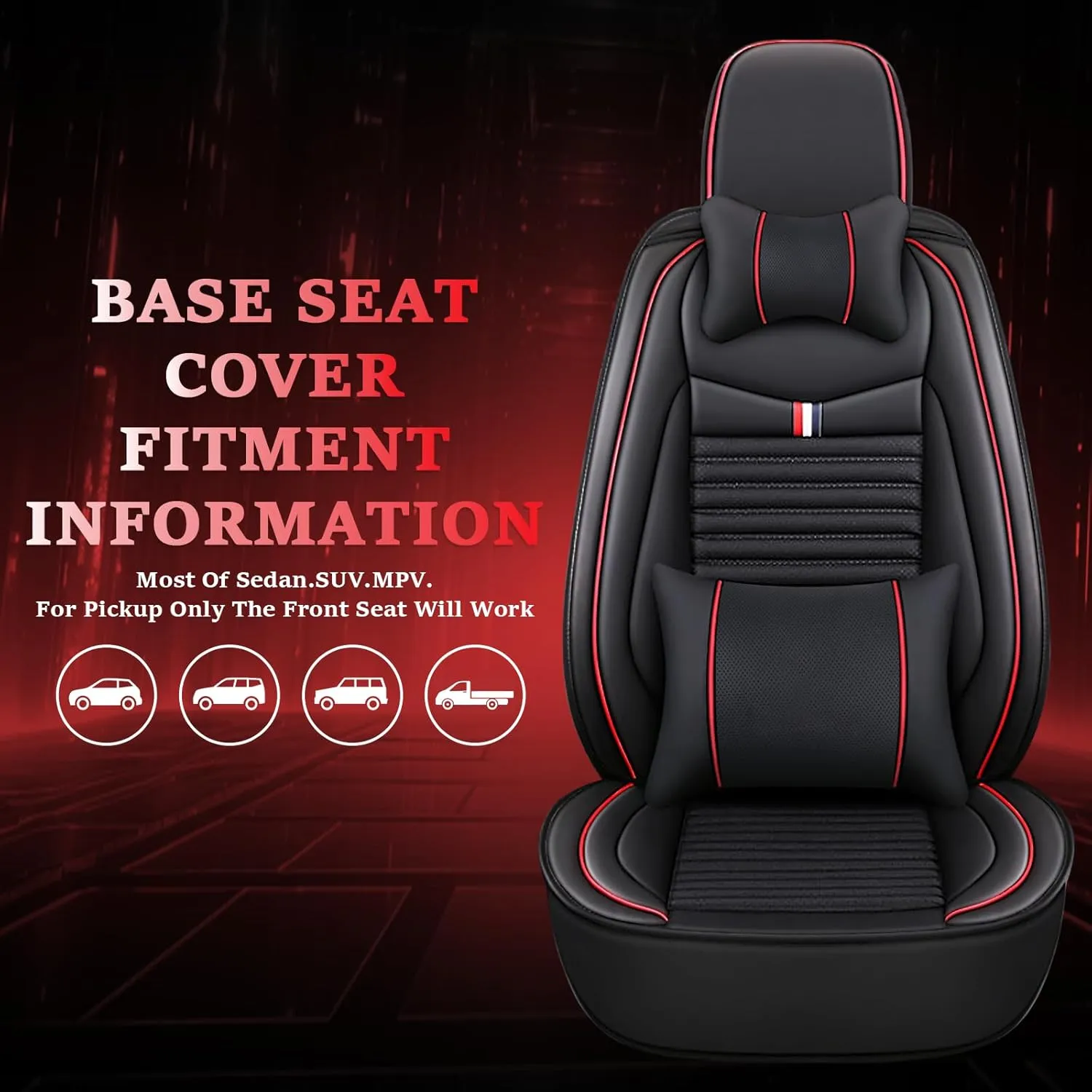 Seat Covers Fit for Nissan Kicks 2018-2024,5 Seats Custom Fit Leather Cover Protector Cushion,Automotive Vehicle Auto Interior Covers(Black Red Bars,Premium Full Set with Pillow)