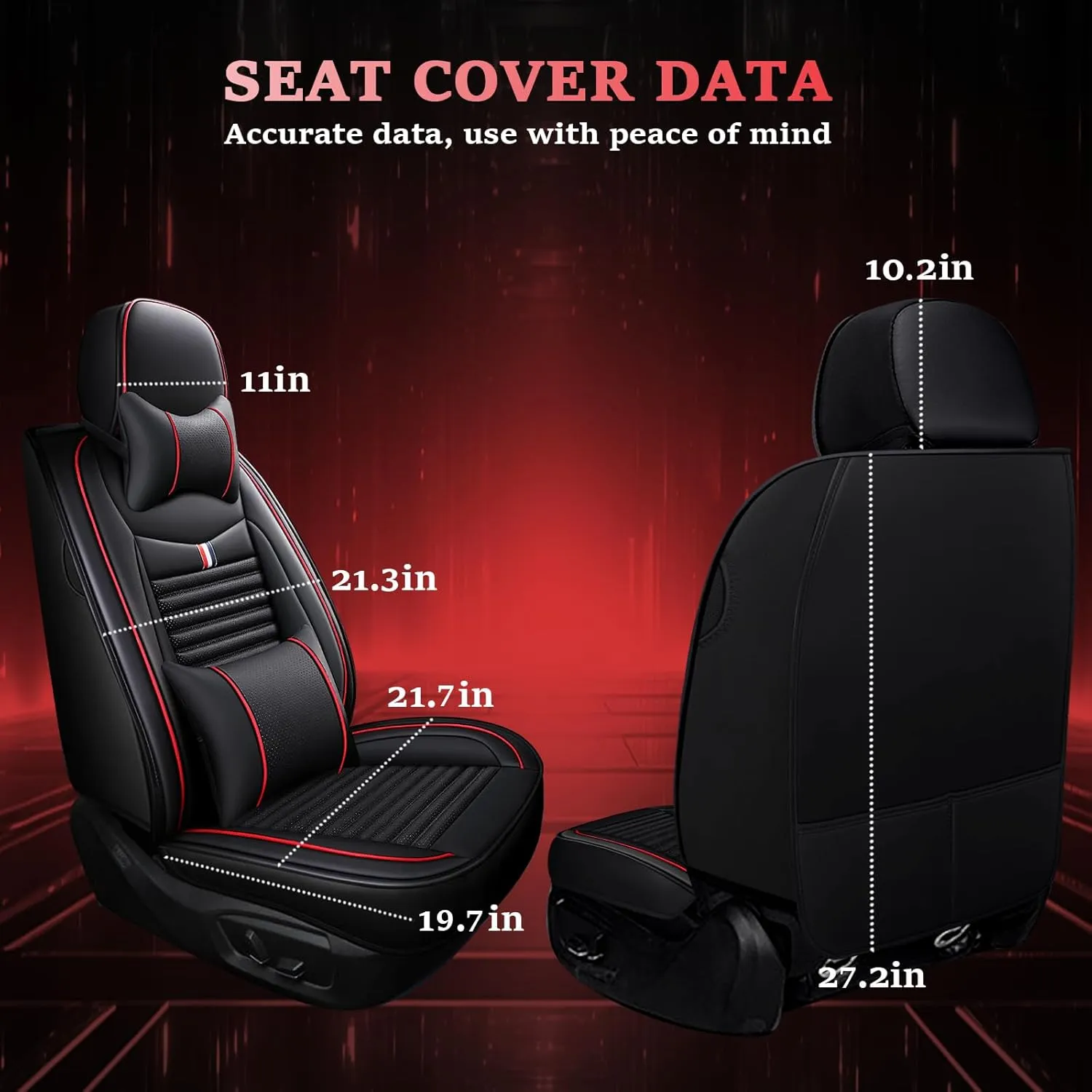 Seat Covers Fit for Nissan Kicks 2018-2024,5 Seats Custom Fit Leather Cover Protector Cushion,Automotive Vehicle Auto Interior Covers(Black Red Bars,Premium Full Set with Pillow)