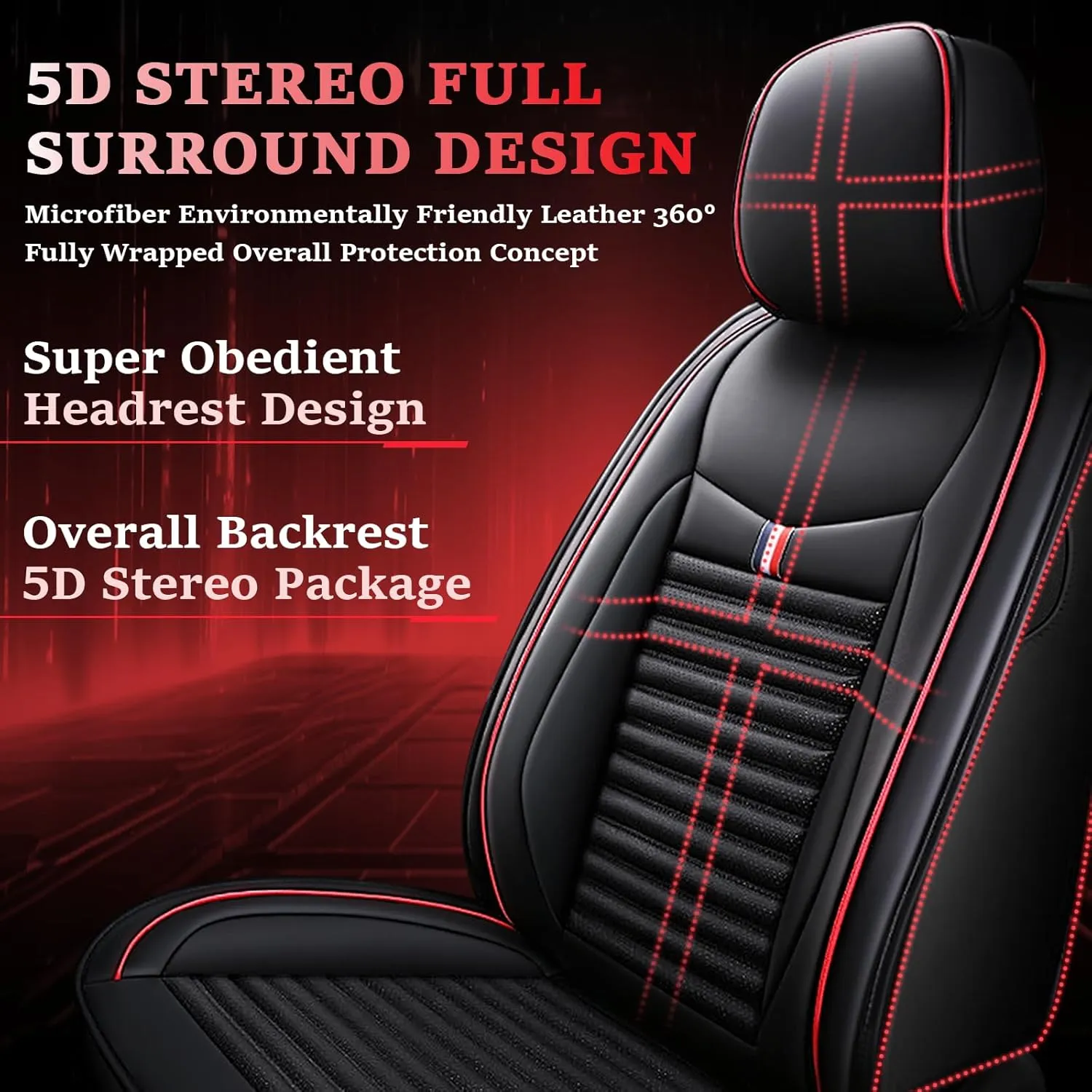 Seat Covers Fit for Nissan Kicks 2018-2024,5 Seats Custom Fit Leather Cover Protector Cushion,Automotive Vehicle Auto Interior Covers(Black Red Bars,Premium Full Set with Pillow)