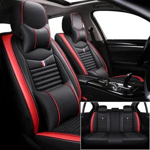 Seat Covers Fit for Nissan Kicks 2018-2024,5 Seats Custom Fit Leather Cover Protector Cushion,Automotive Vehicle Auto Interior Covers(Black Red,Premium Full Set with Pillow)