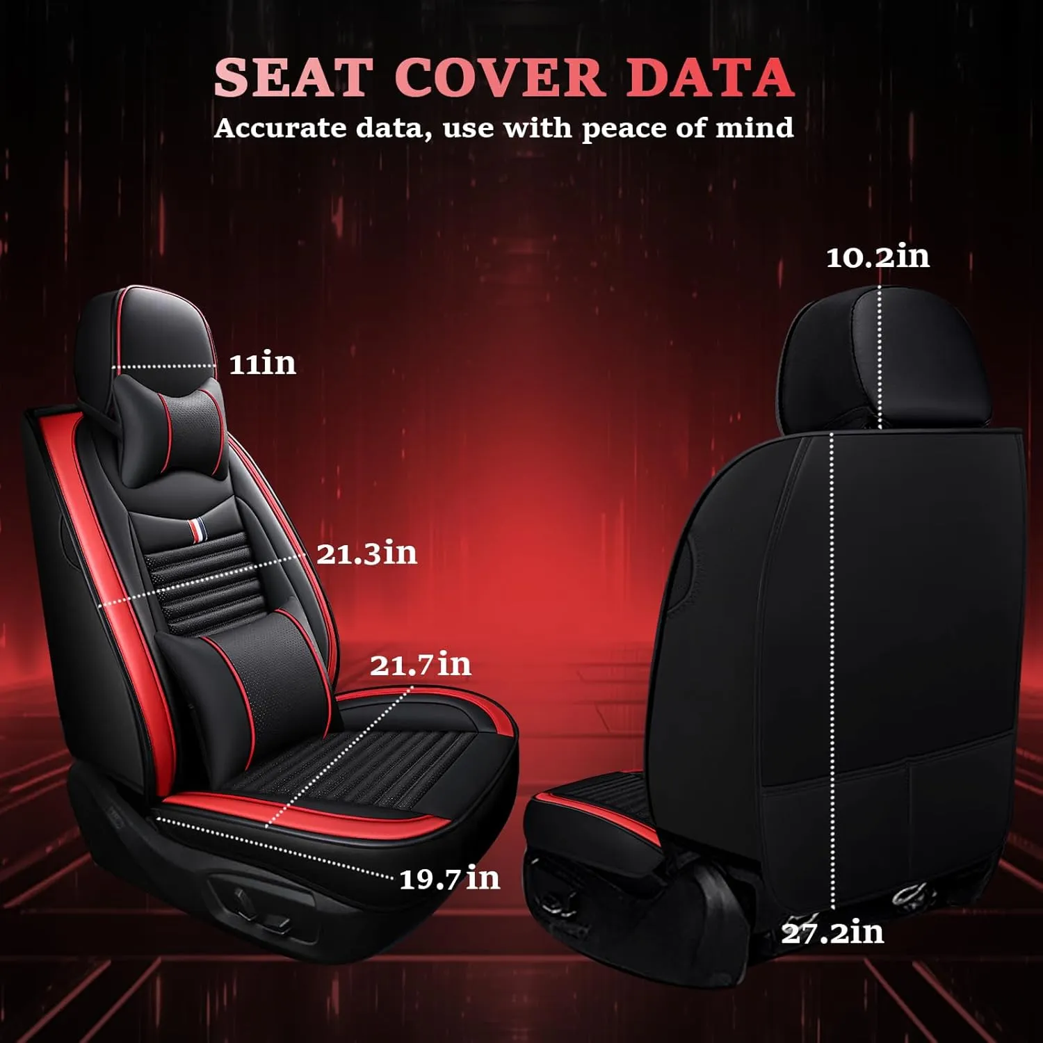 Seat Covers Fit for Nissan Kicks 2018-2024,5 Seats Custom Fit Leather Cover Protector Cushion,Automotive Vehicle Auto Interior Covers(Black Red,Premium Full Set with Pillow)