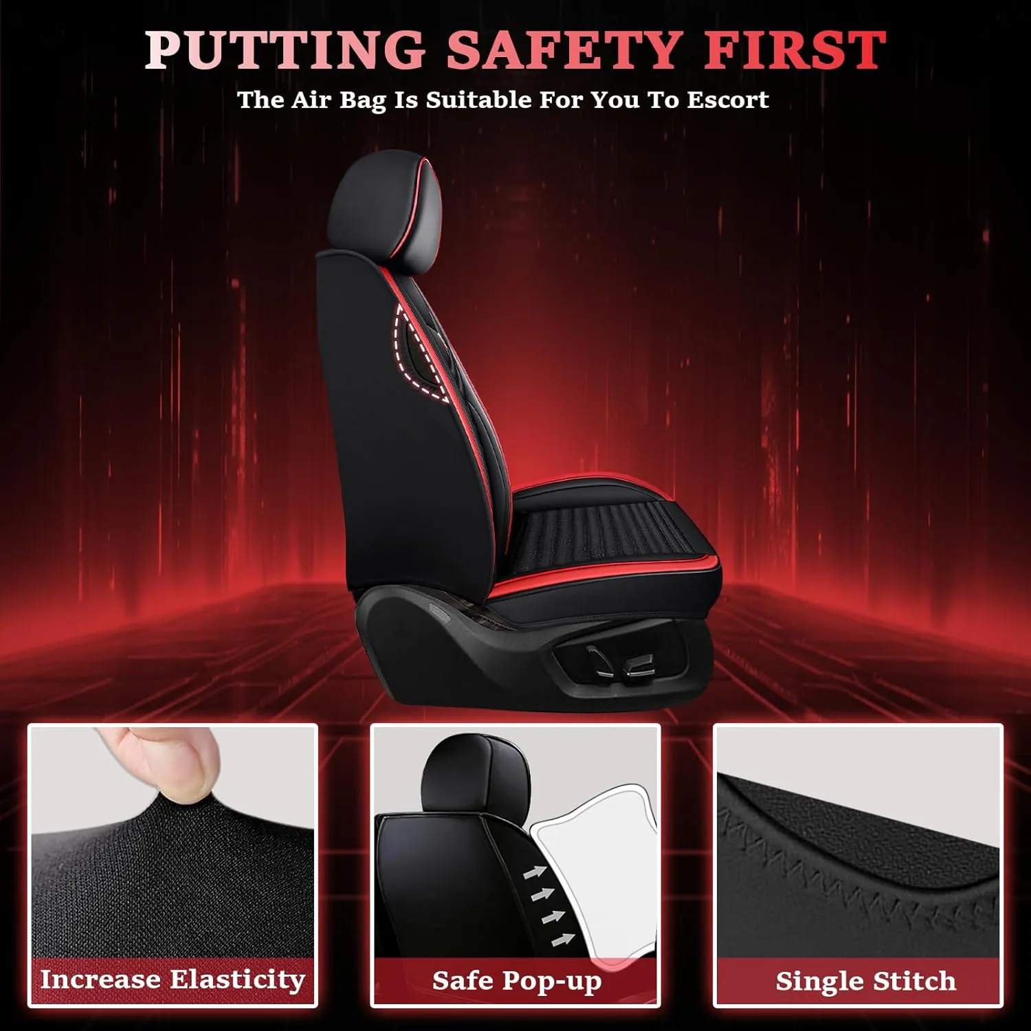 Seat Covers Fit for Nissan Kicks 2018-2024,5 Seats Custom Fit Leather Cover Protector Cushion,Automotive Vehicle Auto Interior Covers(Black Red,Premium Full Set with Pillow)