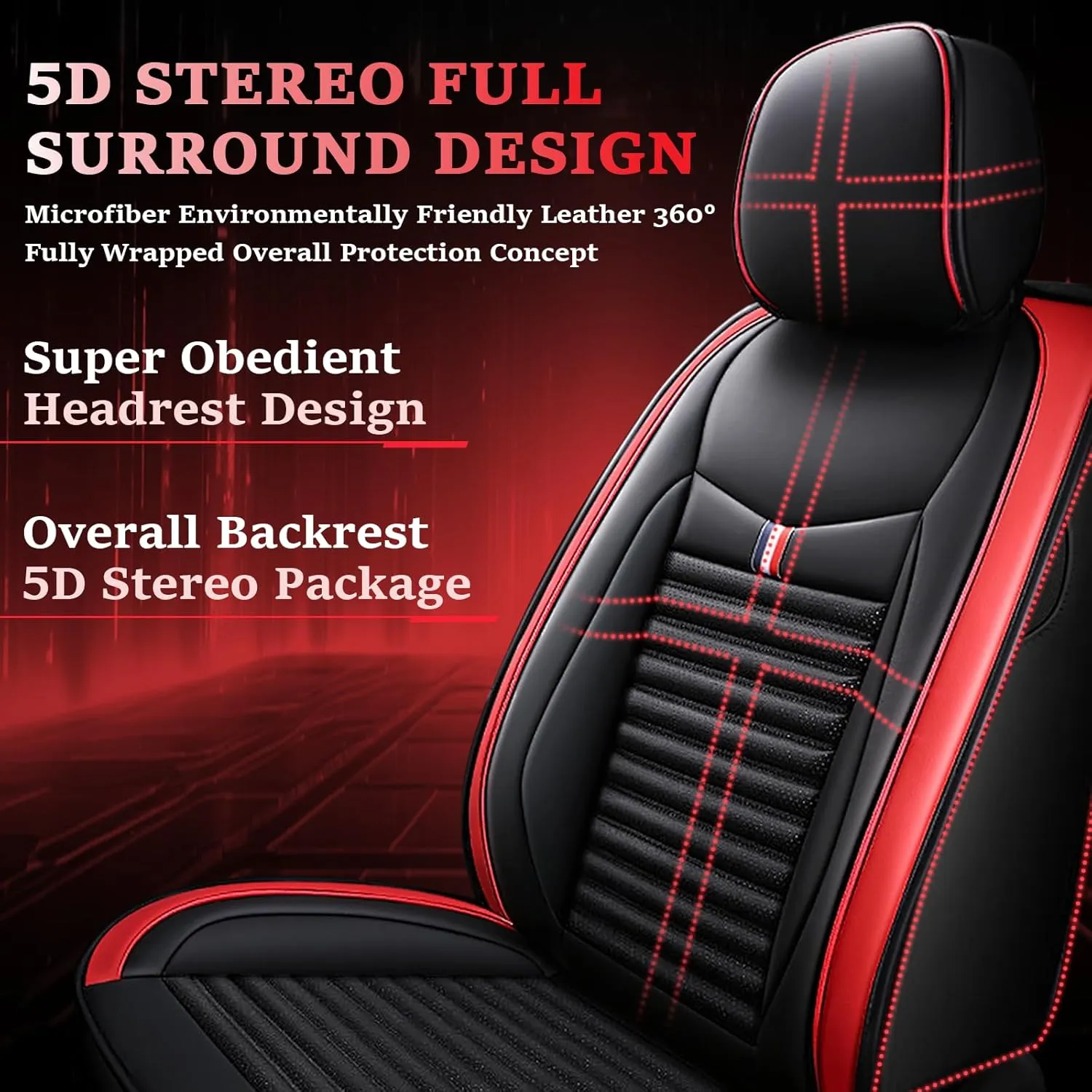 Seat Covers Fit for Nissan Kicks 2018-2024,5 Seats Custom Fit Leather Cover Protector Cushion,Automotive Vehicle Auto Interior Covers(Black Red,Premium Full Set with Pillow)