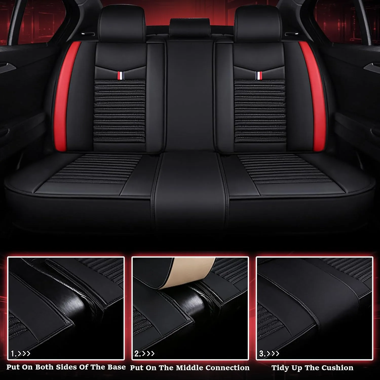 Seat Covers Fit for Nissan Kicks 2018-2024,5 Seats Custom Fit Leather Cover Protector Cushion,Automotive Vehicle Auto Interior Covers(Black Red,Premium Full Set with Pillow)