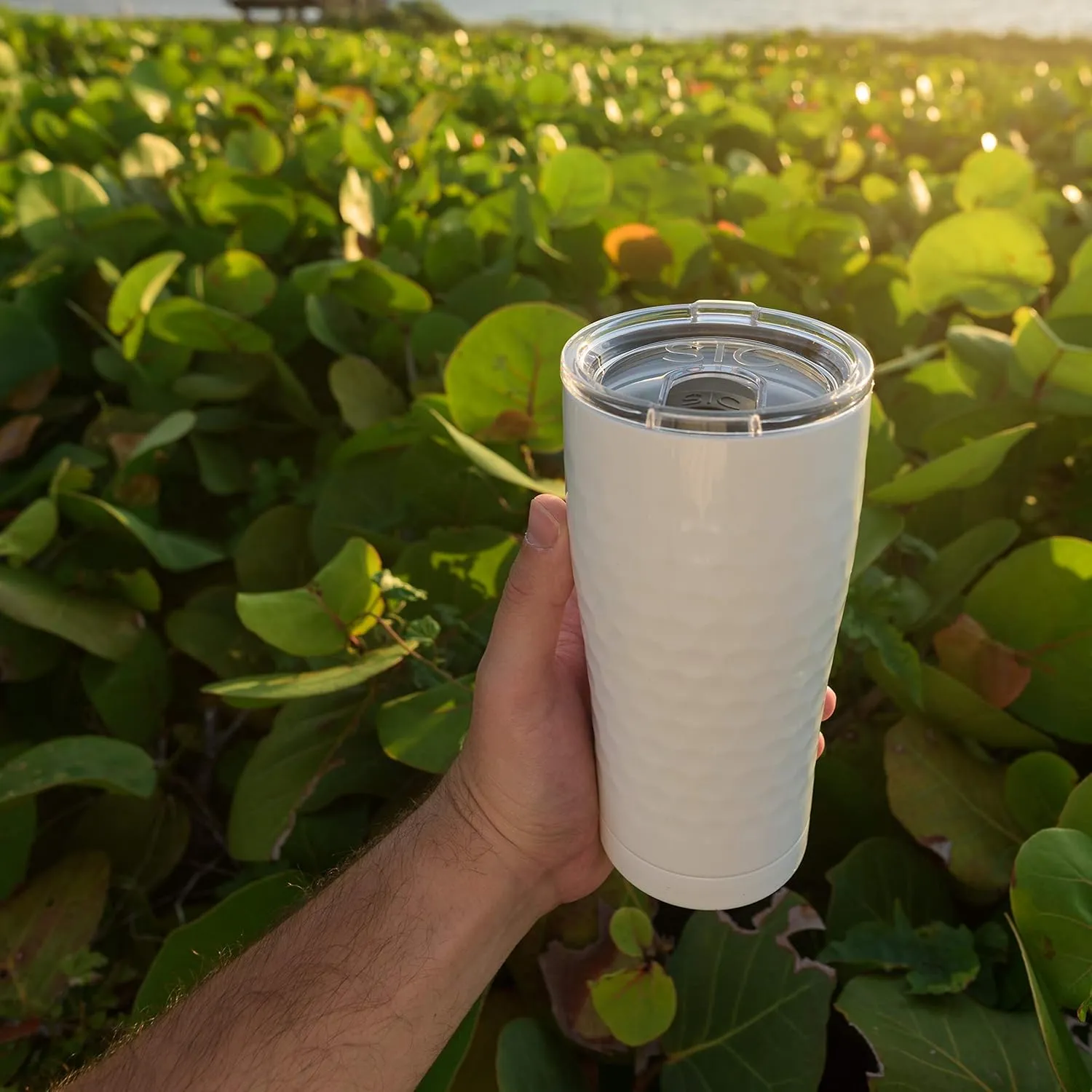 Seriously Ice Cold SIC 20 Oz. Double Wall Vacuum Insulated 18/8 Stainless Steel Travel Tumbler Mug | Powder Coated with Splash Proof BPA Free Lid | Coffee, Tea, Wine, and Cocktails (Dimpled Golf)