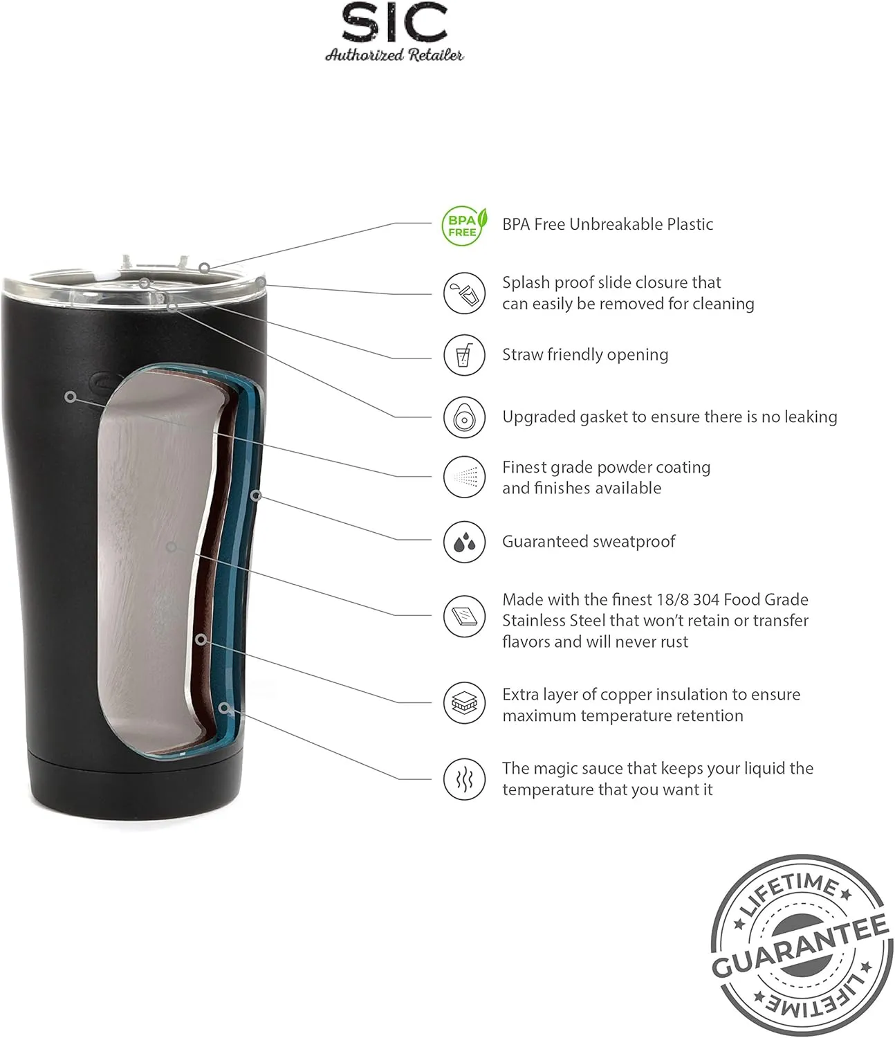 Seriously Ice Cold SIC 20 Oz. Double Wall Vacuum Insulated 18/8 Stainless Steel Travel Tumbler Mug | Powder Coated with Splash Proof BPA Free Lid | Coffee, Tea, Wine, and Cocktails (Dimpled Golf)