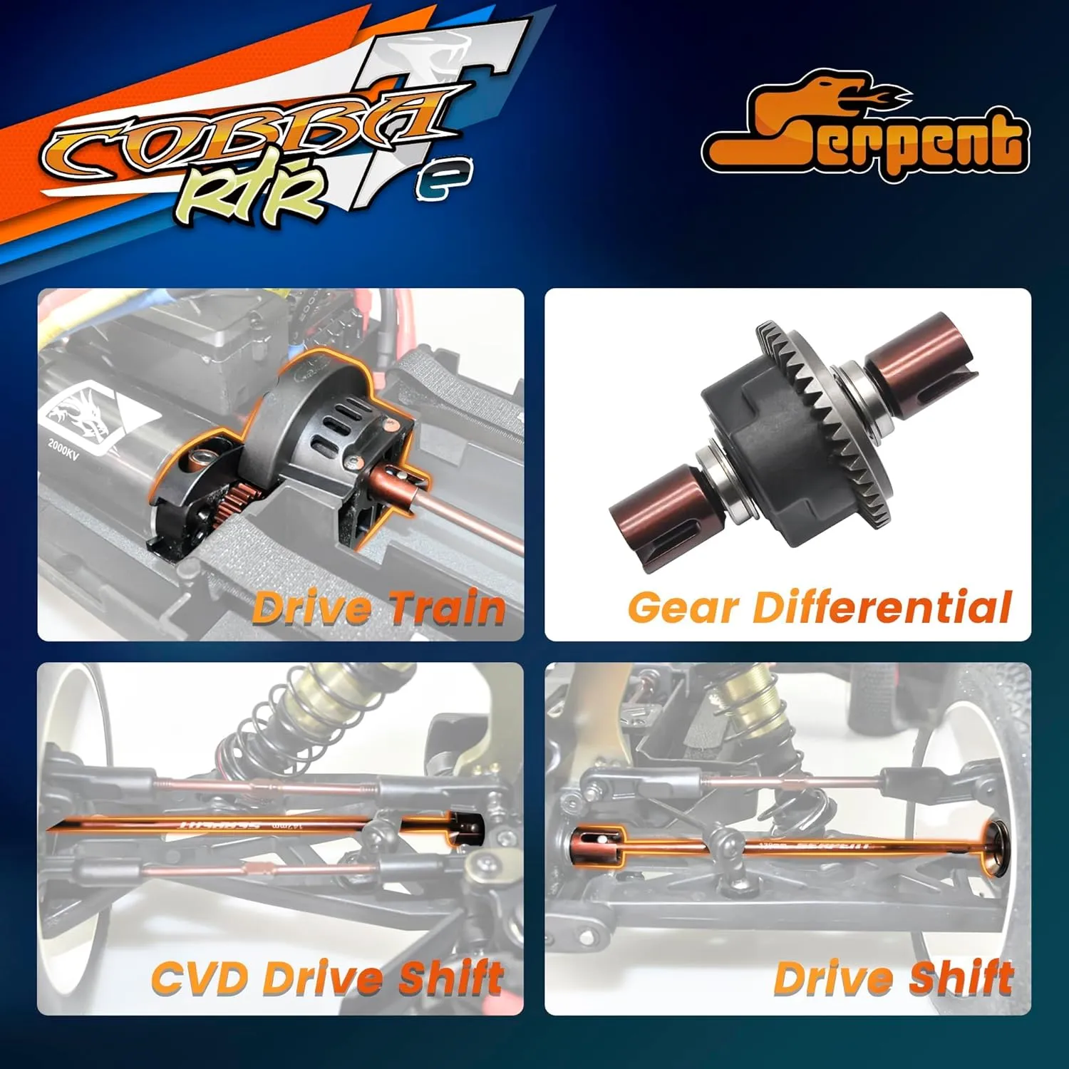 Serpent 1/8 Off-Road Truggy-e RTR, High Speed, Long Life, High-Performance Electric Truggy Kit, Battery and Charger Excluded, Orange (Green)