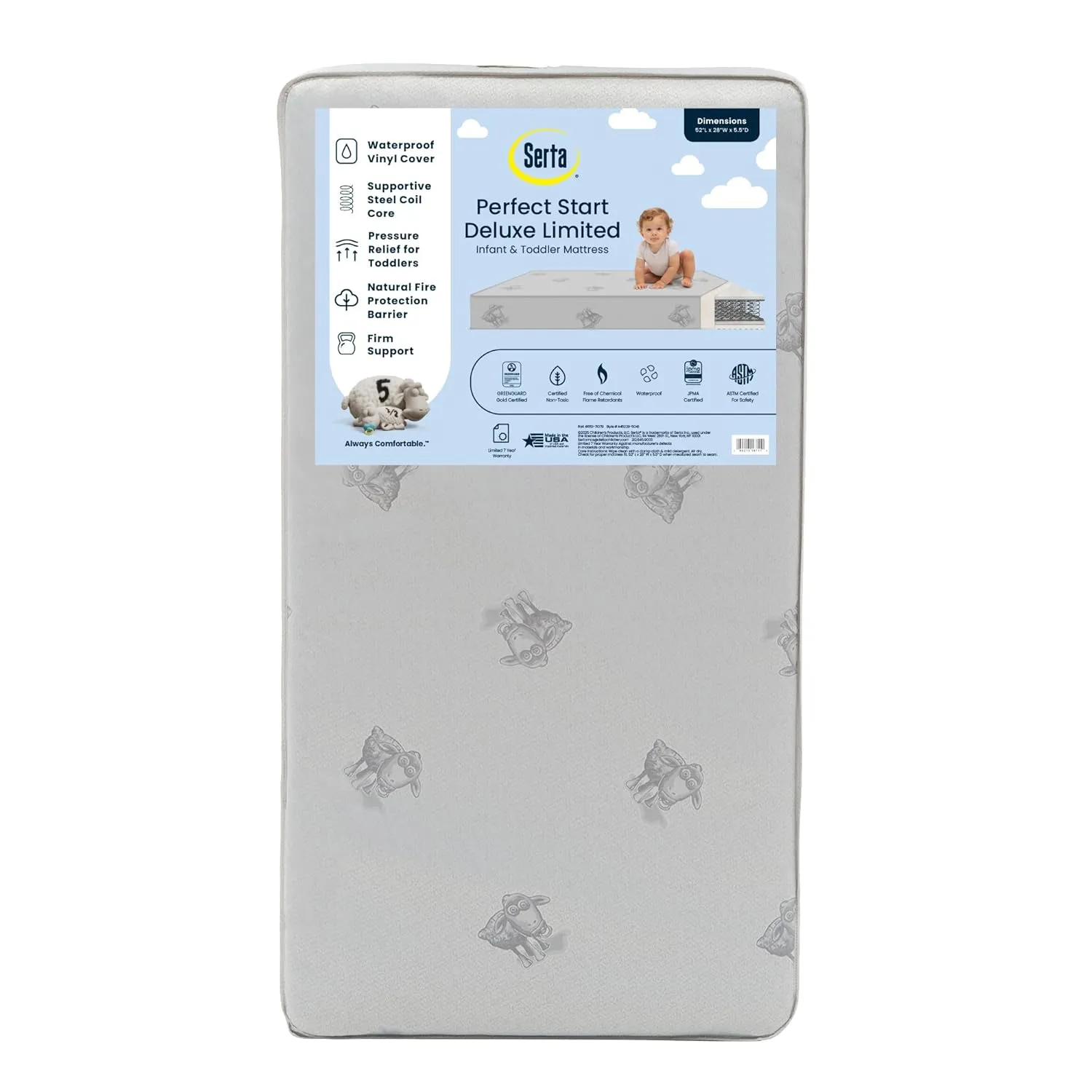 Serta Perfect Start Deluxe Limited Dual Sided Baby Crib Mattress and Toddler Mattress, GREENGUARD Gold Certified, Firm Support, Waterproof, 7 Year Warranty, Made in USA